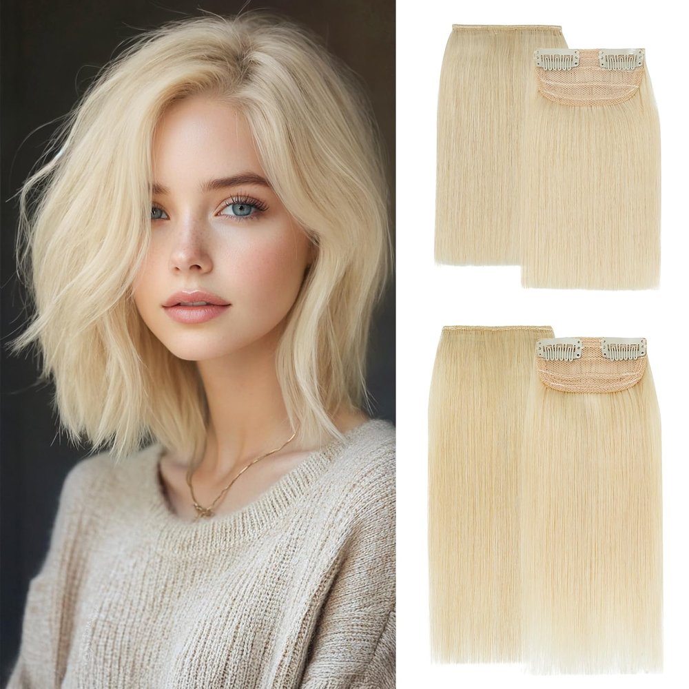 Clip in Short Hair Extensions Real Human Hair,Prokyvity Invisible Human Hair Clip in Extensions Short,(6inch&8inch)4 pieces Mini Extensions for volume or highligh,Platinum Blonde