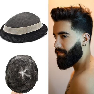 FACE MIRACLE French Lace Toupee for Men Thin Skin Around Mens Human Hair Replacement System Bleached Knots Mens Toupee Hairpieces 6X9#1 Jet Black
