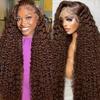 Chocolate Brown Lace Front Wig 13x6 Deep Wave Lace Front Wigs Human Hair 200% Density Curly Wig HD Lace Front Wigs Human Hair Pre Plucked Frontal Wigs Human Hair Glueless Wig For Women 28 Inch view 1