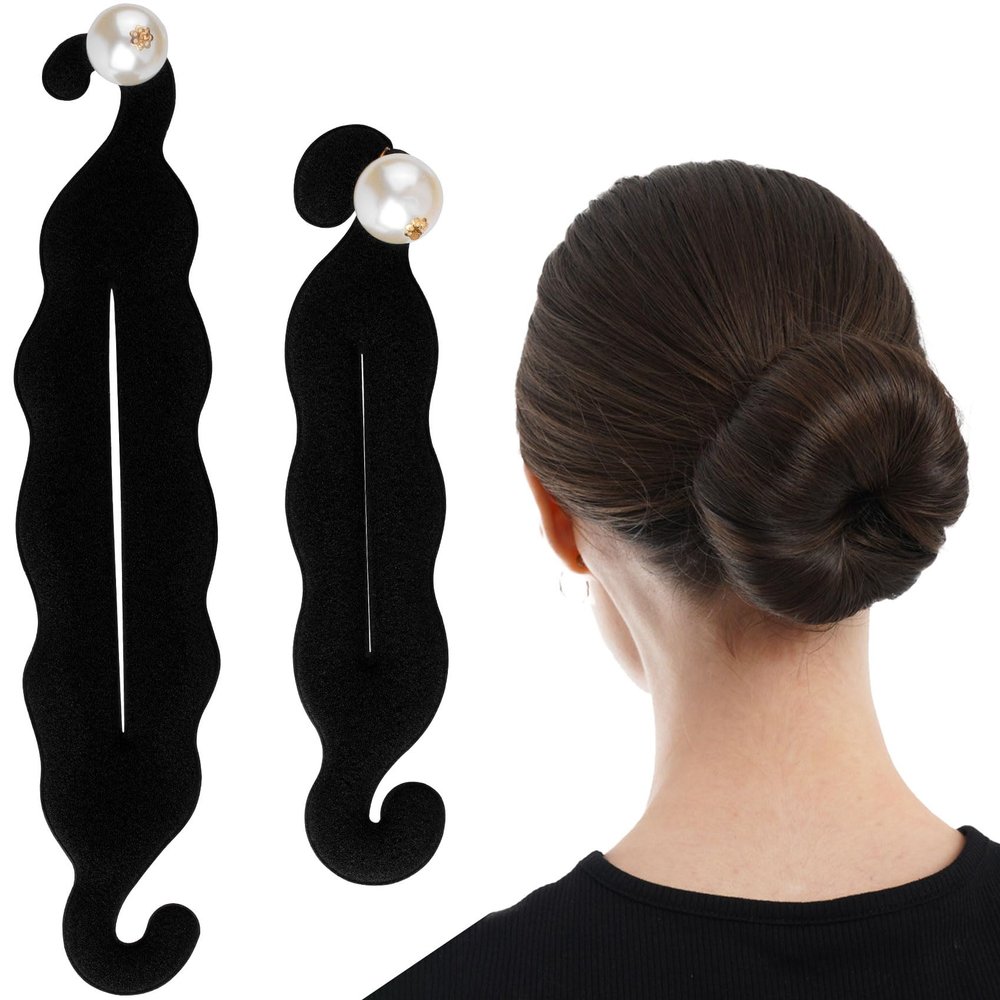 CTEAKOP 2 Pcs Black Hair Bun Maker, Pearl Bun Makers for Women's Hair, Lazy Bun Holders for Women's Hair, Thin Wavy Long Curly Straight Hair