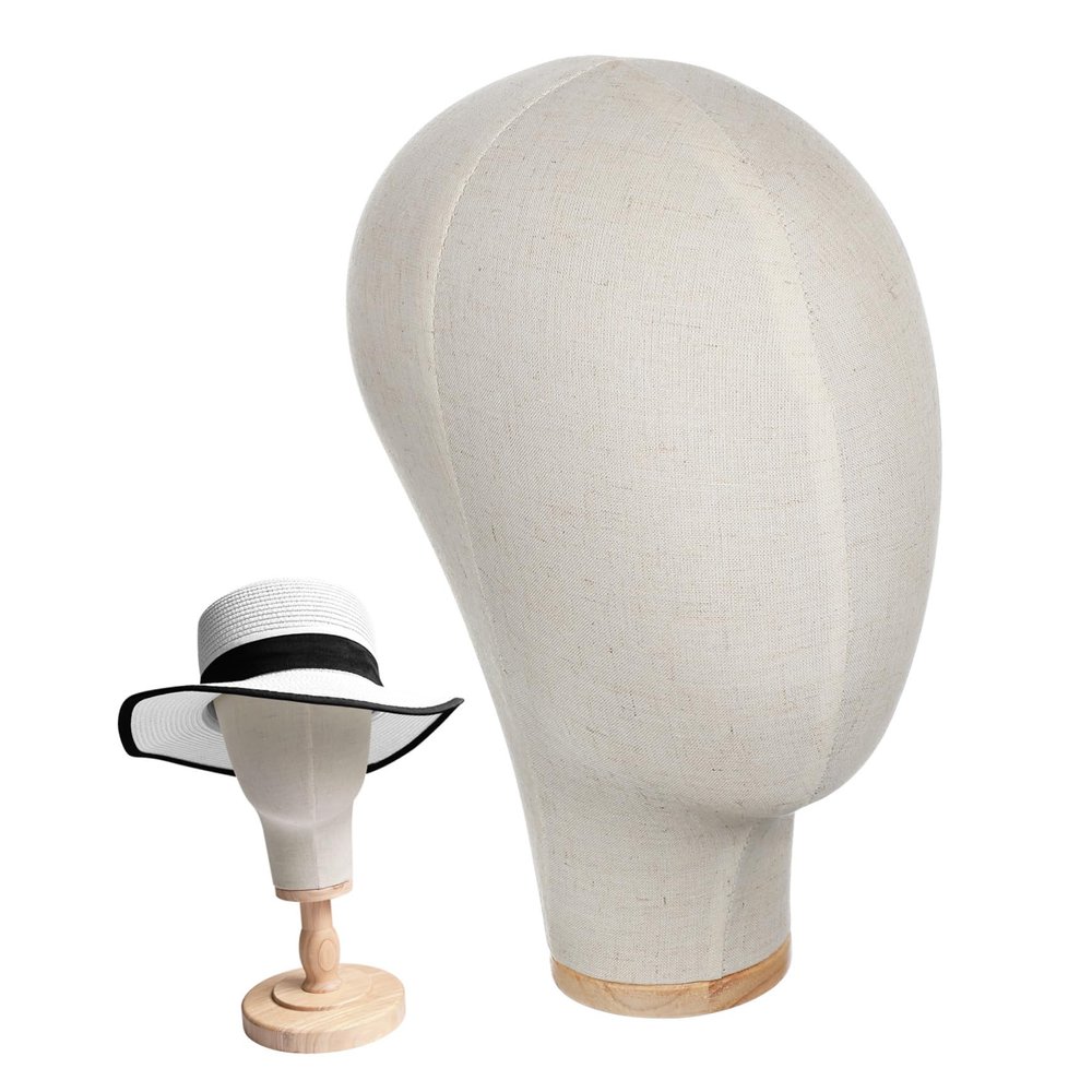 Healeved Jewelry Mannequin Head Model with Burlap for Displaying Wigs Hats Scarves Sunglasses Lightweight and Stable Stand for Salon and Home Use