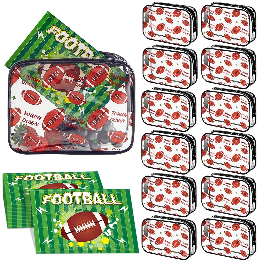 12Set Football Snack Bags Accessories for Team Gifts Snack Candy PVC Pouch Clear Football Goodies Bags with Zipper Waterproof Footballs Party Favors Pouch for Team Birthday Party Gifts Sport Supplies