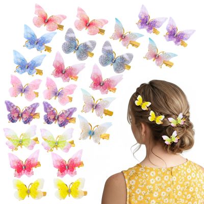 24Pcs Tulle Butterfly Hair Clips Glitter Rhinestone Butterfly Clips Y2K Hair Barrettes Fairy Cute Hair Accessories for Women Girls (Multicolor)