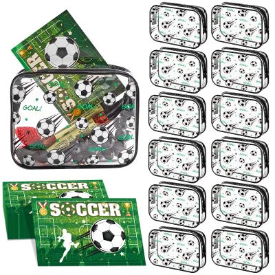 12Set Soccer Snack Bags Accessories for Team Gifts Snack Candy PVC Pouch Clear Soccer Goodies Bags with Zipper Waterproof Soccers Party Favors Pouch for Team Birthday Party Gifts Sport Supplies