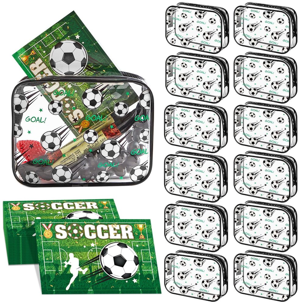 12Set Soccer Snack Bags Accessories for Team Gifts Snack Candy PVC Pouch Clear Soccer Goodies Bags with Zipper Waterproof Soccers Party Favors Pouch for Team Birthday Party Gifts Sport Supplies