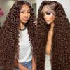 30 Inch Chocolate Brown Lace Front Wig Deep Wave Lace Front Wigs Human Hair 200 Density 13x6 HD Lace Frontal Wig Brown Curly Human Hair Pre Plucked with Natural Hairline Glueless Wigs for Women view 1