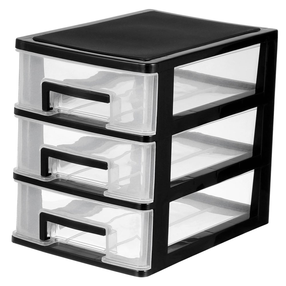 Alipis Transparent Desktop Drawer Storage Box Black Plastic Organizer for Cosmetics Makeup Tools and Sundries Holder Compact Mini Storage for Vanity and Office Desk