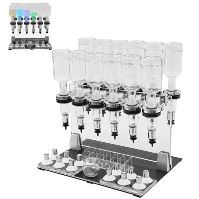 12-Bottle Manual Perfume Dispenser, Manual Liquid Filling Machine Transfer Tools Kit with 12 Scent Testing Cups, Adjustable Pumps, Desktop Liquid Filler for Studio Salon Bar Stores