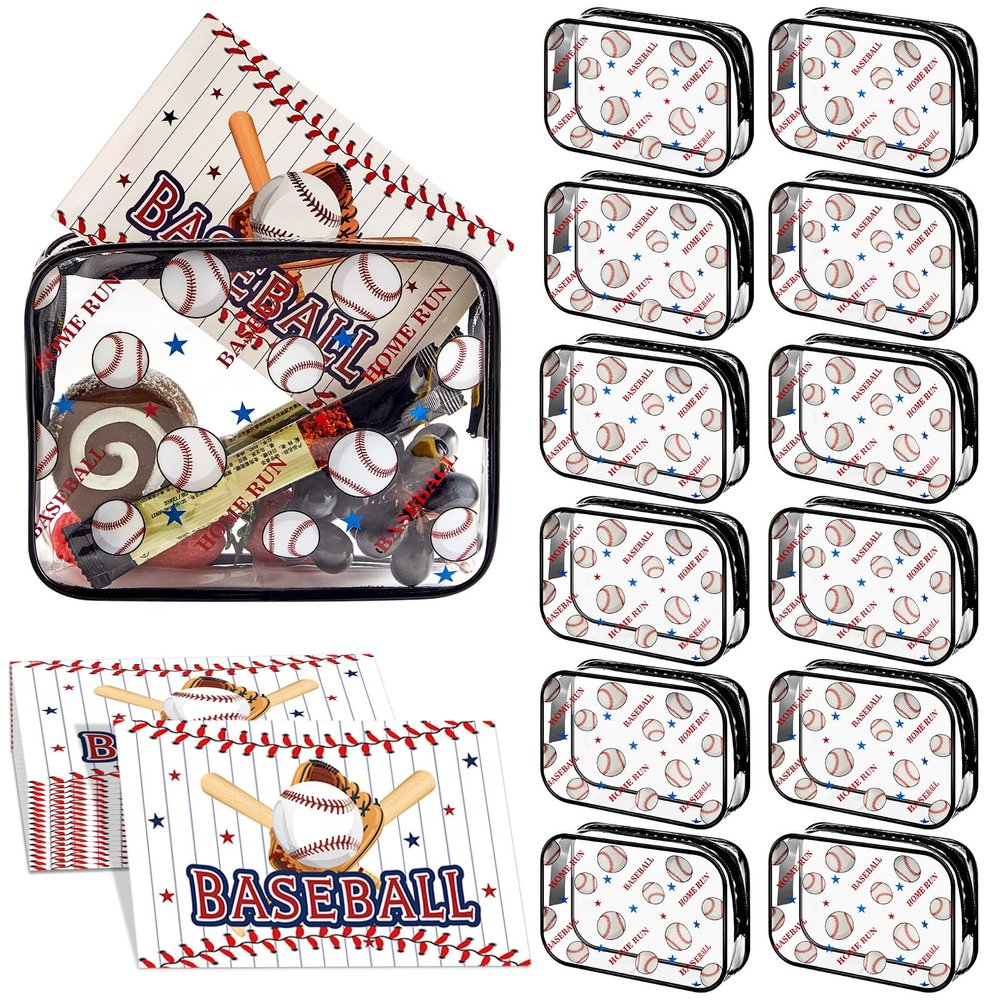12Set Baseball Snack Bags Accessories for Team Gifts Snack Candy PVC Pouch Clear Baseball Goodies Bags with Zipper Waterproof Baseballs Party Favors Pouch for Team Birthday Party Gifts Sport Supplies