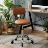 Rolling Stool Chair with Wheels, Office Drafting Chair with Back Support, Height Adjustable Standing Desk Stool with PU Leather Cushion for Home Office Kitchen Vanity Spa Garage Tattoo Dentist(Camel) view 1