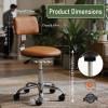Rolling Stool Chair with Wheels, Office Drafting Chair with Back Support, Height Adjustable Standing Desk Stool with PU Leather Cushion for Home Office Kitchen Vanity Spa Garage Tattoo Dentist(Camel) view 2