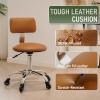 Rolling Stool Chair with Wheels, Office Drafting Chair with Back Support, Height Adjustable Standing Desk Stool with PU Leather Cushion for Home Office Kitchen Vanity Spa Garage Tattoo Dentist(Camel) view 3