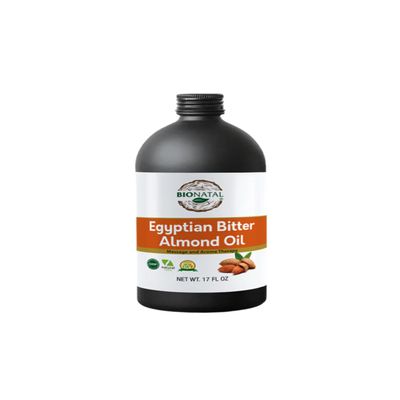 BioNatal Egyptian Bitter Almond Oil Cold Pressed, 100% Pure & Unrefined Natural Almond Carrier Oil for Skin, Hair, Massage & Aromatherapy Premium Large Glass Bottle (17oz)