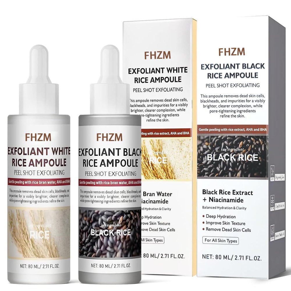 Face Peel Shot Glow Black & White Rice Exfoliating Ampoule Extract Peeling, Pore Minimizing & Deep Hydration Face & Body Scrub Serum, Support Dead Skin Cell Remover -80ml/2.7Fl oz