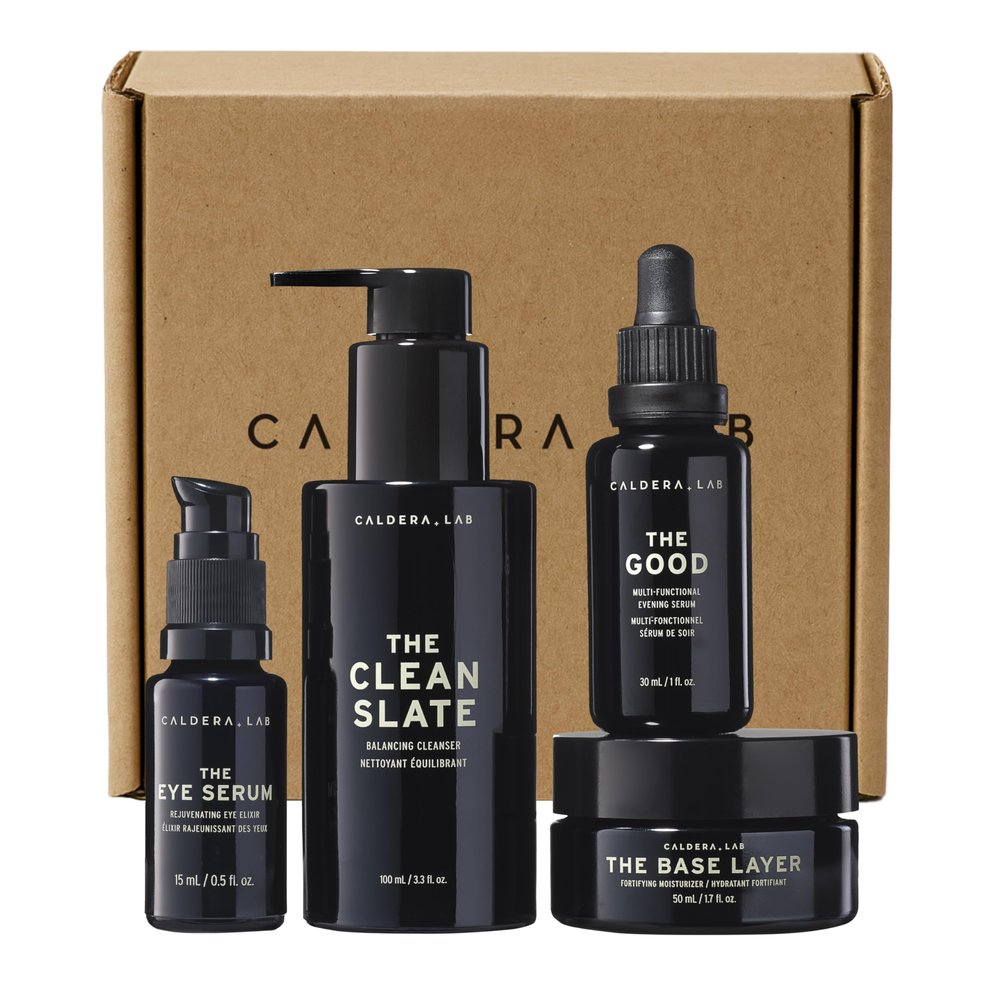 Caldera + Lab Mens Anti-Aging Skincare Kit The Regimen Rich + Eye Defense: Cleanser, Moisturizer, Night Serum & Eye Serum for Firmer, Smoother, Hydrated Skin | Clean Ingredients