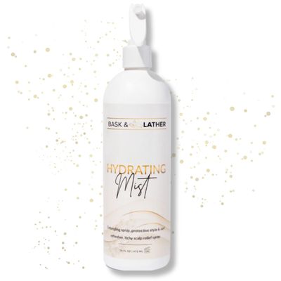 BASK & LATHER Hydrating Hair Mist, Leave-In Conditioner, Itchy Scalp Relief, Detangler, Curl Definer, Aloe Vera, Avocado Oil, For All Hair Types (16 oz)