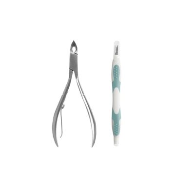 Bundle of Trim Cuticle Nipper + Pusher/Remover, Professional Quality, Dual Ended Cuticle Tirmmer Tool, Stainless Steel Manicure Tool, Non Slip Grip, For Toenails And Fingernails, Nail Care 2 Piece Set
