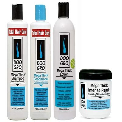 Doo Gro Mega Thick Hair Care Bundle 4-Piece Shampoo, Conditioner, Growth Lotion & Treatment Thicker, Stronger Hair, Hair Strengthening & Volumizing Set