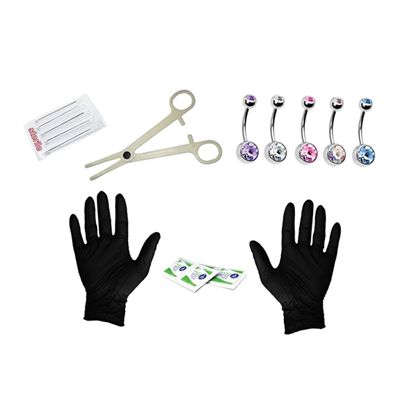 Beavorty 15pcs Stainless Steel Belly Button Ring Piecing Kit Professional Navel Piercing Set with Gloves Safe for Daily and Professional Use Silver Color Random Random Color