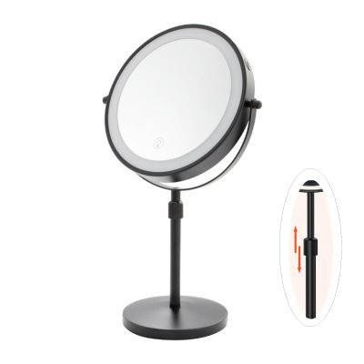 10X Lighted Makeup Mirror, 360 Rotation and Liftable, 3 LED Light Setting, Rechargeable Double Sidede Magnifying Vanity Mirror, Adjustable Brightness Cosmetic Light up Mirror, Silver (Black, 8inch)