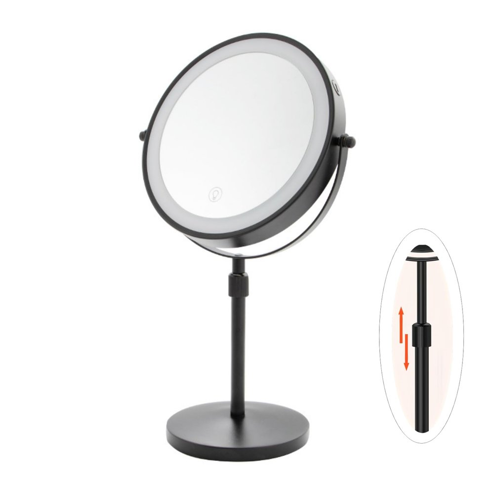 10X Lighted Makeup Mirror, 360 Rotation and Liftable, 3 LED Light Setting, Rechargeable Double Sidede Magnifying Vanity Mirror, Adjustable Brightness Cosmetic Light up Mirror, Silver (Black, 8inch)