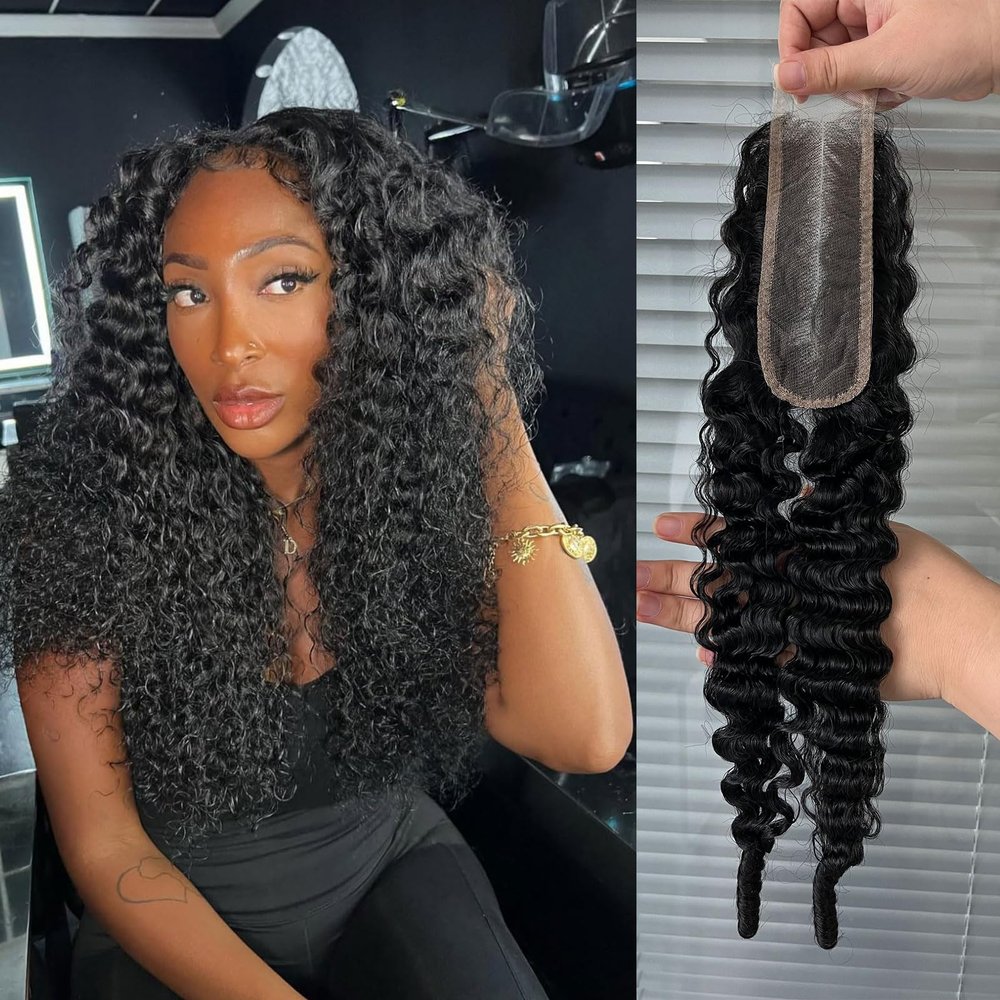 DSEKCAIN 2x6 Burmese Curly Closure 100% Real Human Hair Water Wave 2x6 Transparent HD Lace Closure Natural Black 1B Color 18 Inch