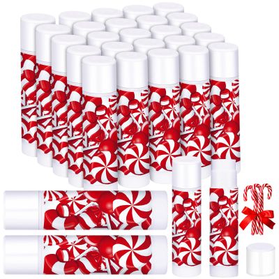 25 Pack Christmas Lip Balms Bulk Christmas Candy Peppermint Cane Scented Holiday Flavor Lip Balm Gifts Xmas Party Gifts Bulk Xmas Items Stocking Stuffers for Women Men Staff Employee (Lollipop 1)
