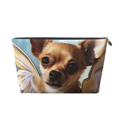 SDTYKHJ Travel Makeup Bag Large Capacity Cosmetic Bags for Women,Waterproof Portable Shaving Bag Small Toiletry Bag Brown Chihuahua Angel Wings Leather Cosmetic Organizer Bags for Traveling