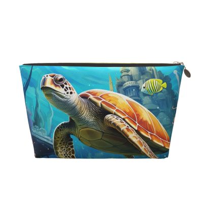 SDTYKHJ Travel Makeup Bag Large Capacity Cosmetic Bags for Women,Waterproof Portable Shaving Bag Small Toiletry Bag Dolphins Sea Turtle Coral Reef Leather Cosmetic Organizer Bags for Traveling