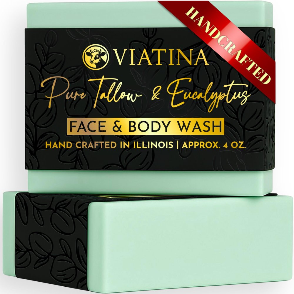 100% Beef Tallow Soap Bar Grass Fed - Natural Tallow Soap Bar for Women & Men - Eucalyptus Beef Tallow Soap - Handmade Grass Fed Tallow Soap made in USA - 2 Pack