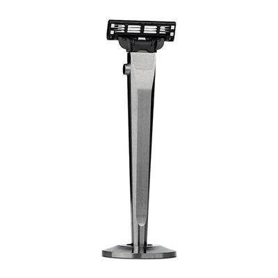 Titaner Titanium 3-Layer Razor Handle with Quick Release Button, Compatible with Mach3 Blades, Rustproof & Lightweight, Includes Round Stand (Grey)