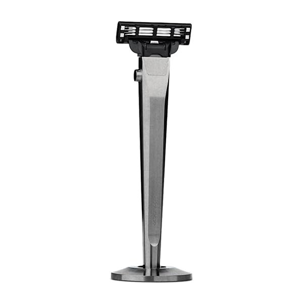 Titaner Titanium 3-Layer Razor Handle with Quick Release Button, Compatible with Mach3 Blades, Rustproof & Lightweight, Includes Round Stand (Grey)
