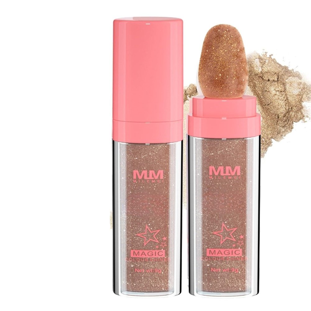 3Color Glitter Powder Highlighter Makeup, Body Brightens the Natural Three-Dimensional Face Blusher Fairy Highlight Patting Powder (03Golden Brown)