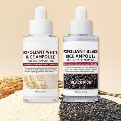 Korean Skin Peel Shot Glow Rice Ampoule Duo - 2PCS | Black & White Rice Exfoliating Set for Face & Body | Gentle Peel with Pore Care & Hydration, 60ml