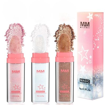 3Color Glitter Powder Highlighter Makeup, Body Brightens the Natural Three-Dimensional Face Blusher Fairy Highlight Patting Powder (3Colors/set)