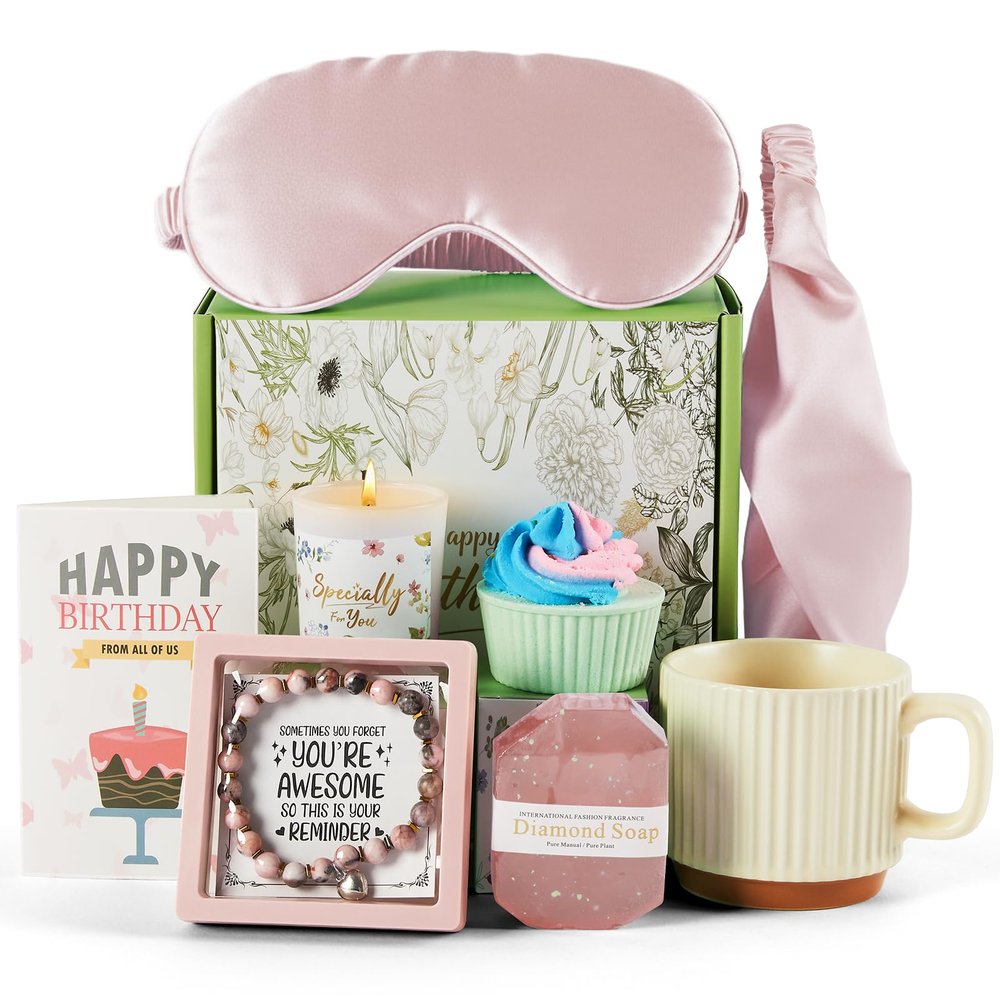 Birthday Gifts for Women, Spa Gift Baskets Set for Women Mom Friend Sister Wife Daughter Girlfriend Coworker, Self Care Bath Spa Body Relaxing Gift Box Unique Happy Birthday Gifts for Female(Pink)