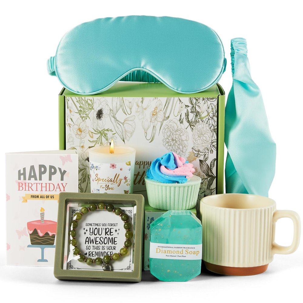 Mug Gift Birthday Gifts Set for Women, Spa Baskets Gift Box Unique Happy Birthday Gifts Ideas for Women Mom Her Friend Sister Wife Daughter Girlfriend Coworker, Ceramic Mug 12 OZ (Blue)