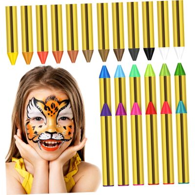 FRCOLOR 1 Box Color Face Paint Crayons with Stencils Smooth Texture Body Paint Sticks for Halloween Cosplay Performance Bright Pigments Easy Removal Portable and User Friendly Design