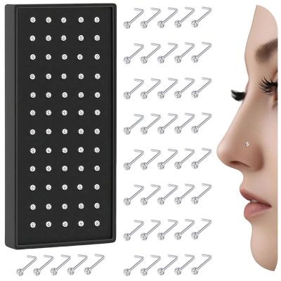 316L Surgical Steel 20g Nose Rings Studs 1.5mm 1.8mm 2mm CZ Nose Screw Studs Rings Body Jewerly for Women (40Pcs L Nose Rings-silvery)