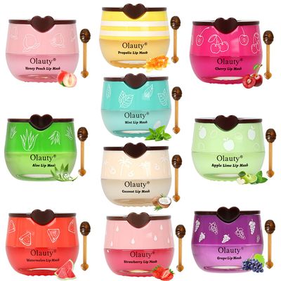 10 PCS Bee Lip Balm Honey Pot, Strawberry, Watermelon, Apple Lime, Cherry, Mint, Coconut, Aloe, Grapes & Peach Flavors, Honey Lip Balm Bulk, Moisturizing Lip Mask Overnight, Reduce Lip Lines