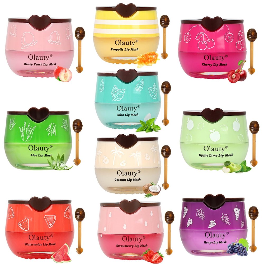 10 PCS Bee Lip Balm Honey Pot, Strawberry, Watermelon, Apple Lime, Cherry, Mint, Coconut, Aloe, Grapes & Peach Flavors, Honey Lip Balm Bulk, Moisturizing Lip Mask Overnight, Reduce Lip Lines