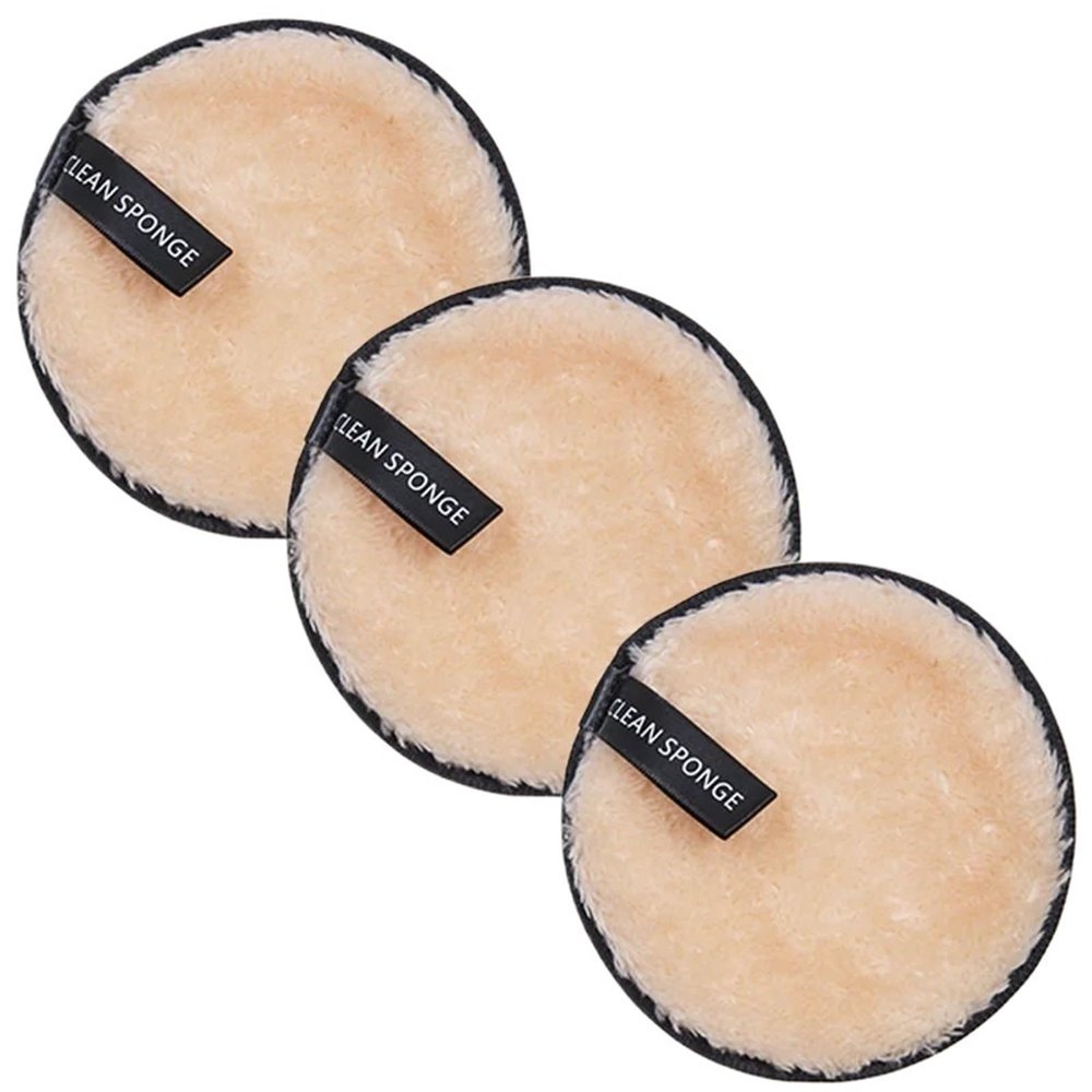 1/3pcs Reusable Discs Makeup Remover Wipe Cotton Pads Microfiber Makeup Face Towel Cloth Washable Sponge Skin Care Cleaning(3pcs Beige)