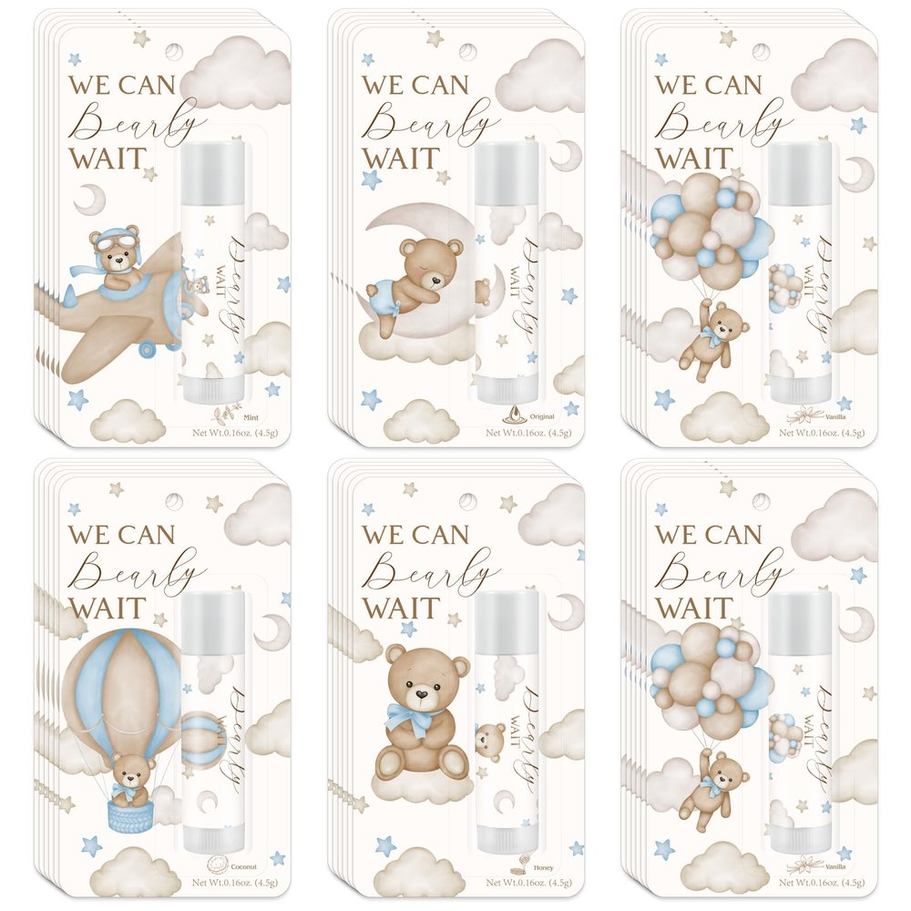 30 Pack We Can Bearly Wait Gifts Lip Balms Bear Party Favors Bulk For Guests Gender Reveal Games Winners Prizes Souvenirs Gift Bags Stuffers Lip Sticks For Chapped Lips (Blue)