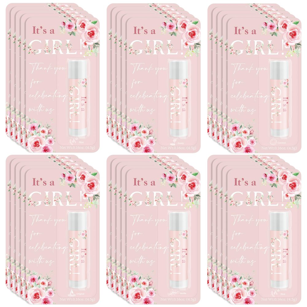 30 Pack It's a Girl Gifts Lip Balms Rose Girl Party Favors Bulk for Guests Gender Reveal Games Winners Prizes Birthday Souvenirs Gift Bags Stuffers Lip Sticks for Chapped Lips