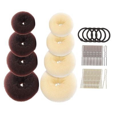Beaupretty Donut Hair Bun Maker with Soft Sponge Holders U Shaped Pins and Elastic Hair Ties for Women for Quick Messy and Formal Updos