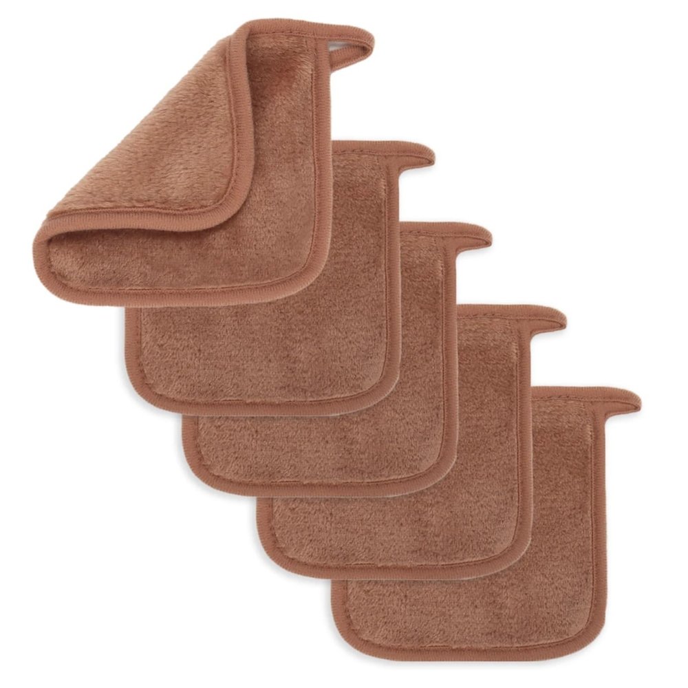 5/10Pcs Microfiber Face Cloths Reusable Makeup Remover Cloth Makeup Towels Face Deep Cleaning Pads Skincare Beauty Tools(Brown,5pcs)