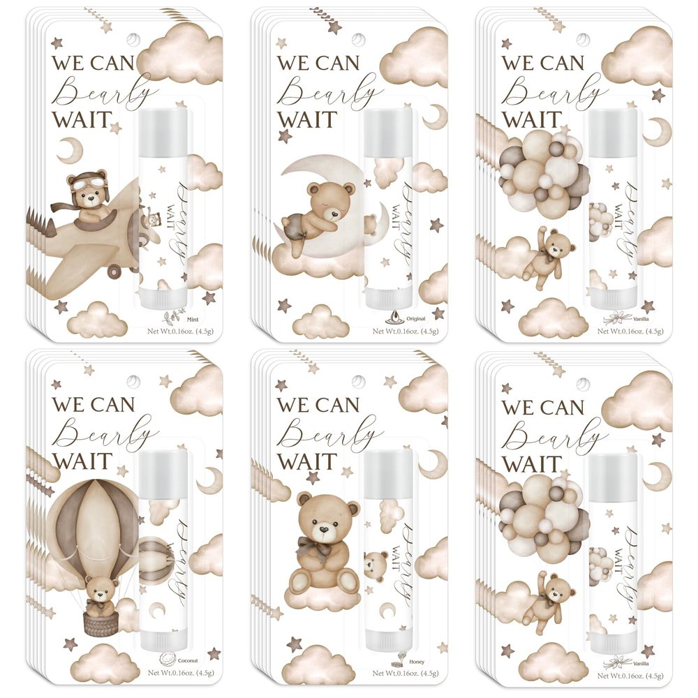 30 Pack We Can Bearly Wait Gifts Lip Balms Bear Party Favors Bulk For Guests Gender Reveal Games Winners Prizes Souvenirs Gift Bags Stuffers Lip Sticks For Chapped Lips (Brown)