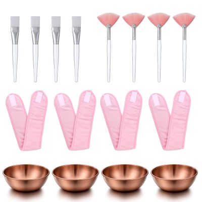 16Pcs Esthetician Supplies for Facials Set, 4 Stainless Steel Facial Mask Mixing Bowls, 4 Facial Fan Brushes, 4 Flat Brushes, 4 Headbands, Spa Party Favor, Facial Mask Mixing Kit for DIY