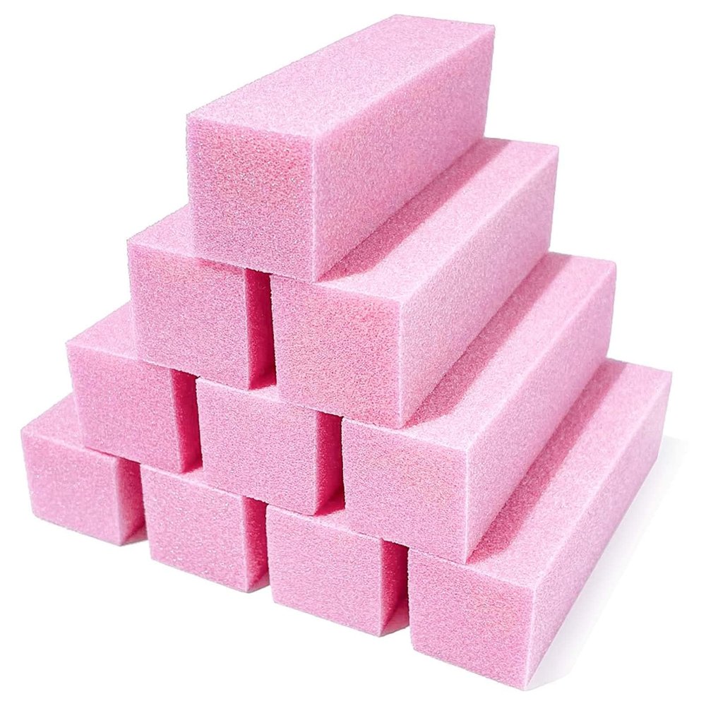 10 Pcs Nail Buffer Block, Professional 120 Grit Nail Sanding Blocks for Natural Acrylic Nails, Nail Buffer Blacks Manicure Pedicure Tools for Gel Nails Salon Home Use (Pink)