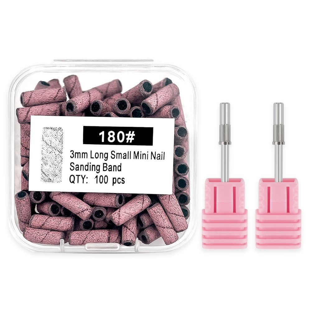 100pcs 180 Grit Mini Sanding Bands with 2 Upgraded 3/32 Mandrel Bits  Precision Nail Drill Accessories for Manicure & Nail Salon Use